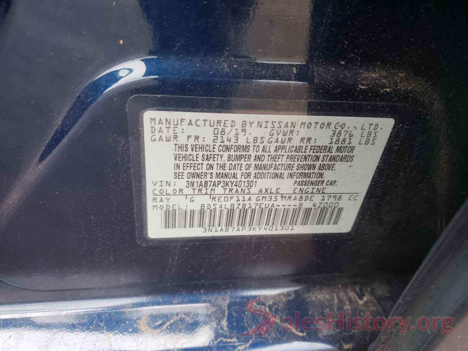 3N1AB7AP3KY401301 2019 NISSAN SENTRA