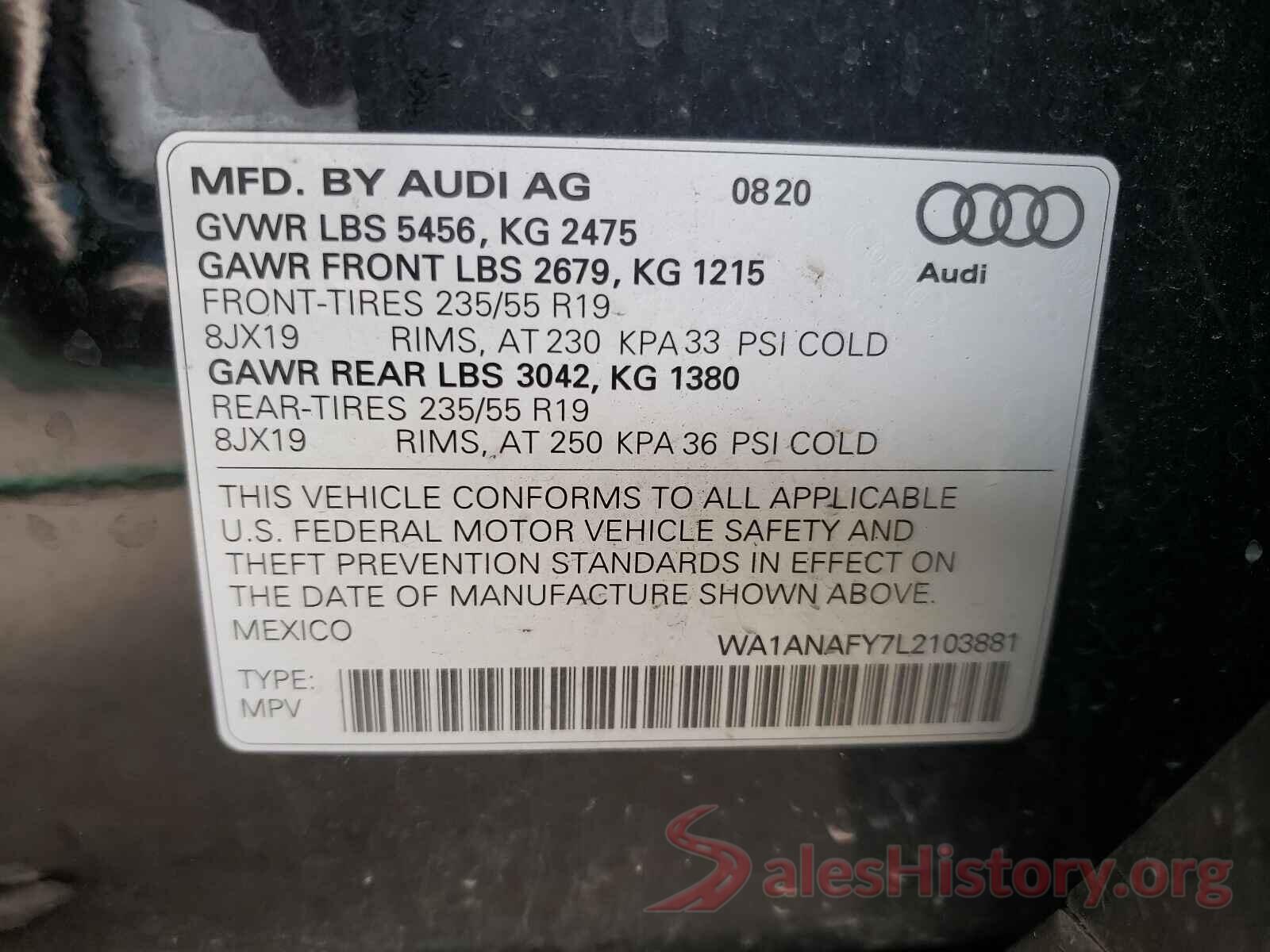 WA1ANAFY7L2103881 2020 AUDI Q5