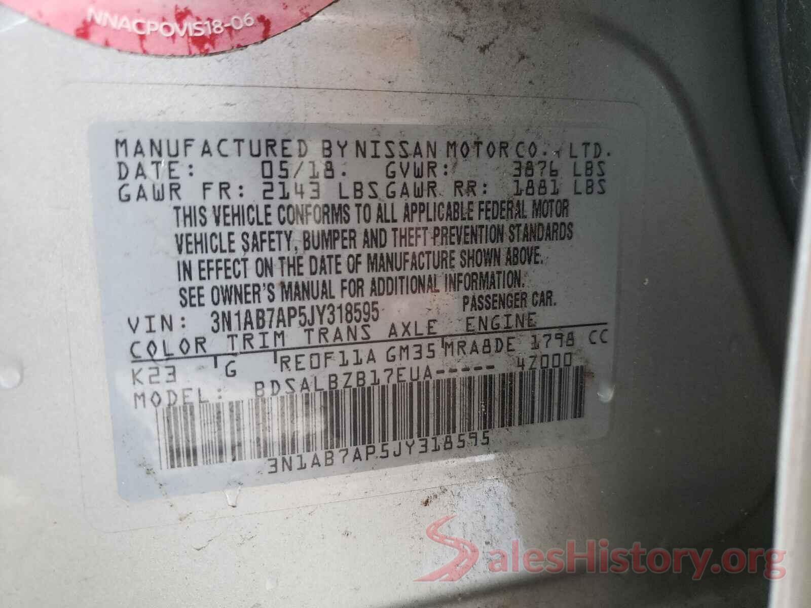 3N1AB7AP5JY318595 2018 NISSAN SENTRA