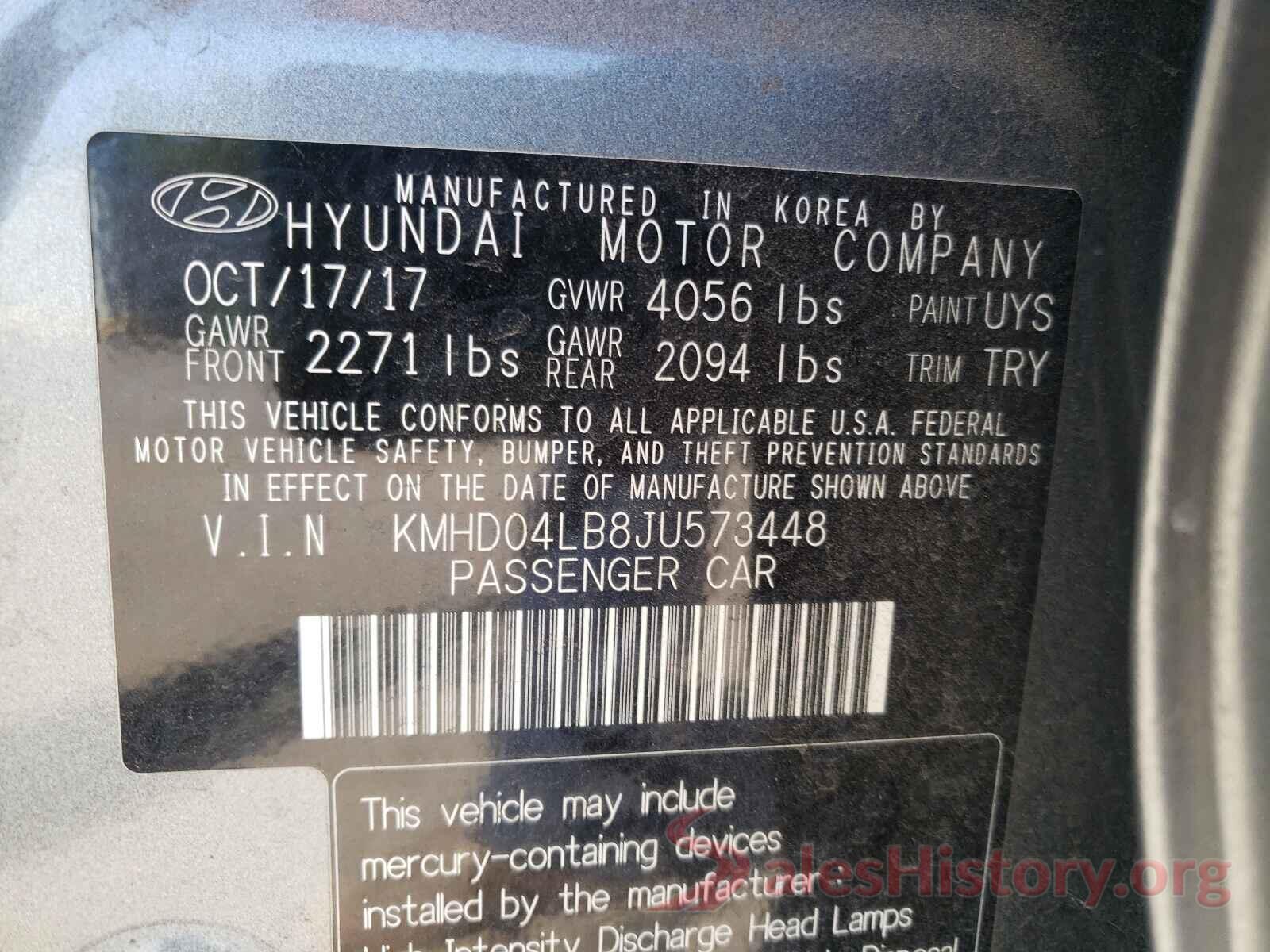 KMHD04LB8JU573448 2018 HYUNDAI ELANTRA