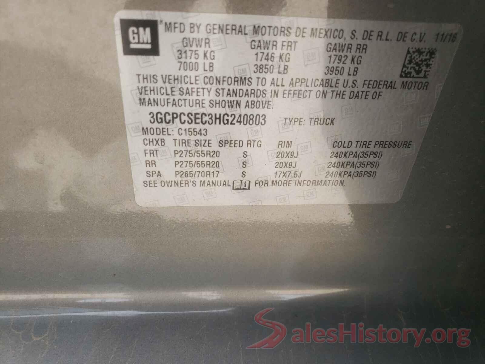 3GCPCSEC3HG240803 2017 CHEVROLET SILVERADO