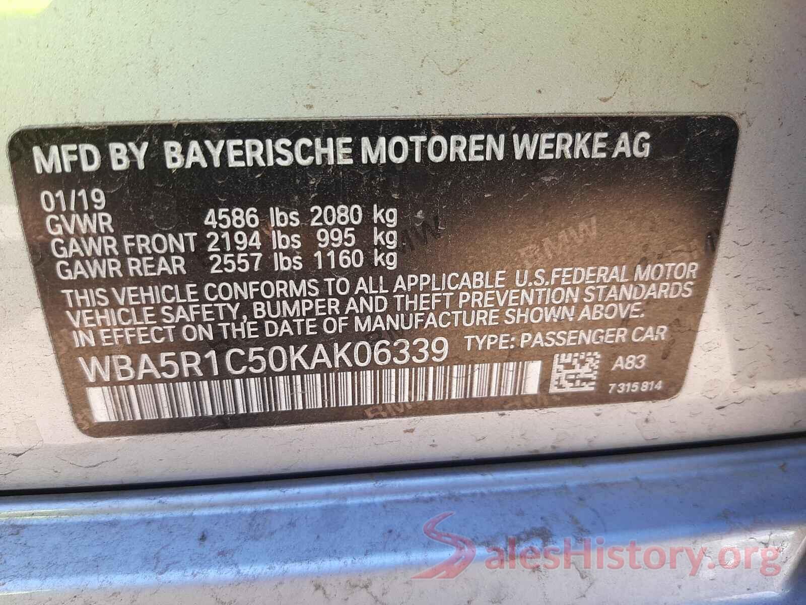 WBA5R1C50KAK06339 2019 BMW 3 SERIES