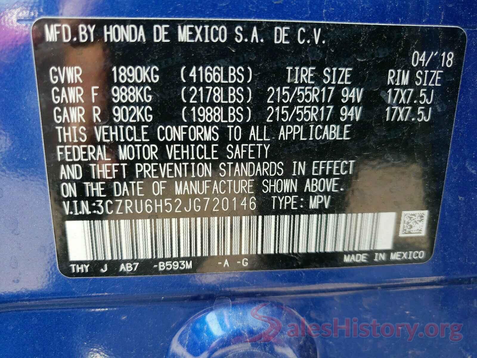 3CZRU6H52JG720146 2018 HONDA HR-V