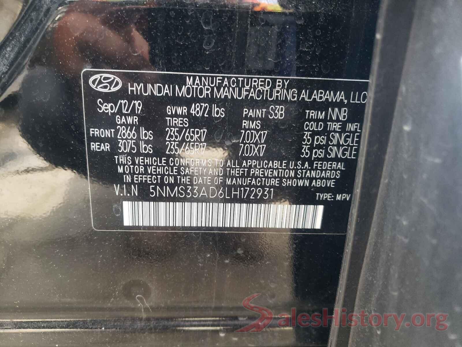 5NMS33AD6LH172931 2020 HYUNDAI SANTA FE