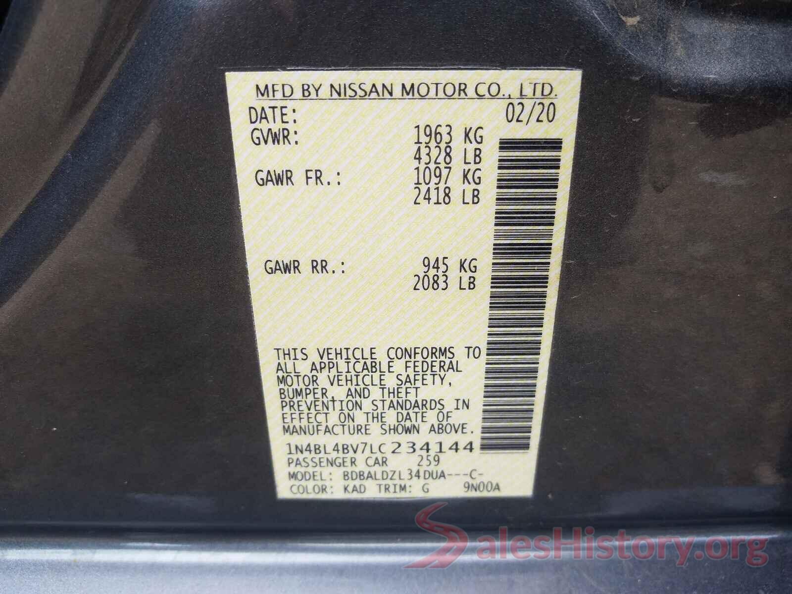 1N4BL4BV7LC234144 2020 NISSAN ALTIMA