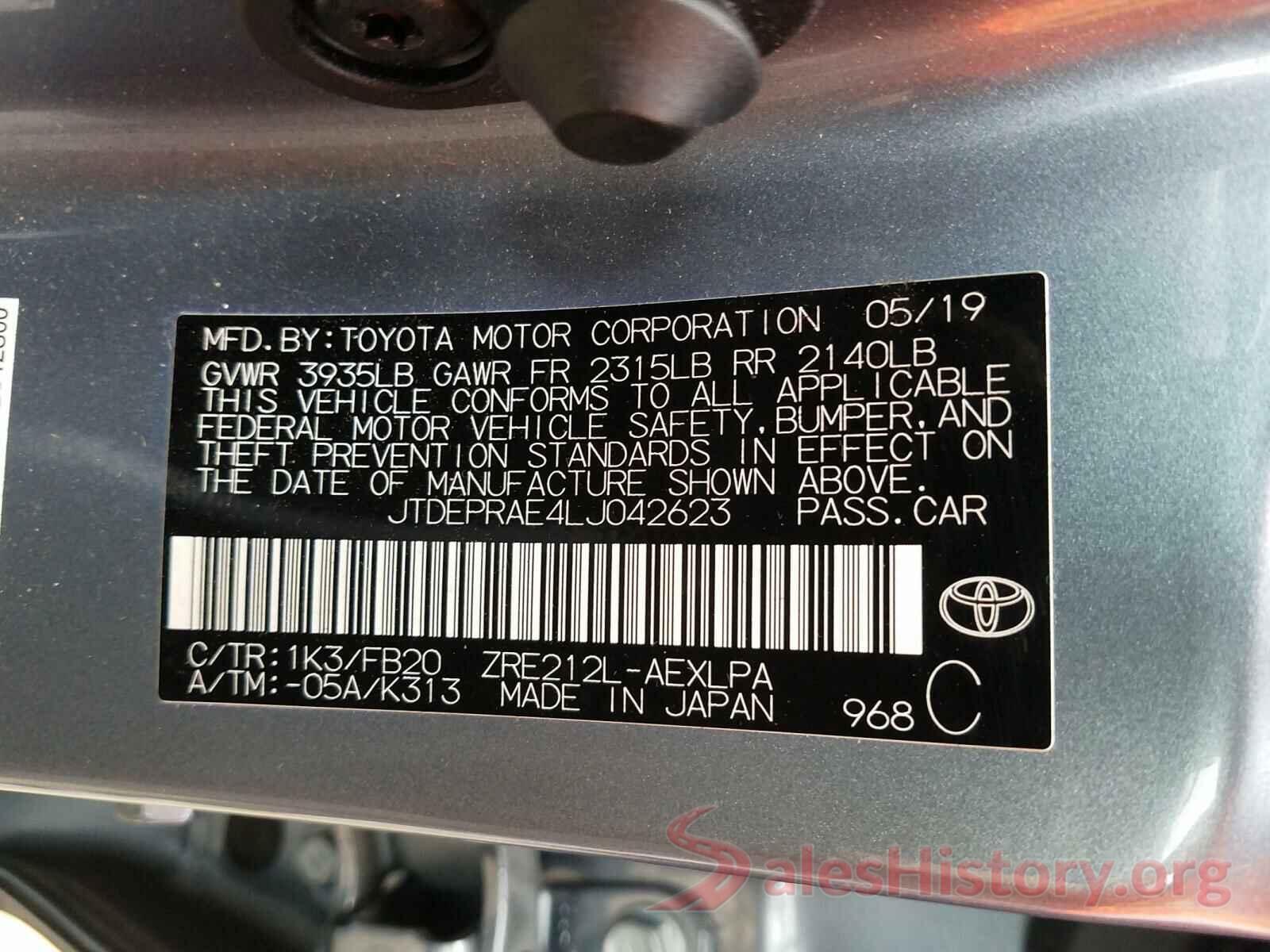 JTDEPRAE4LJ042623 2020 TOYOTA COROLLA