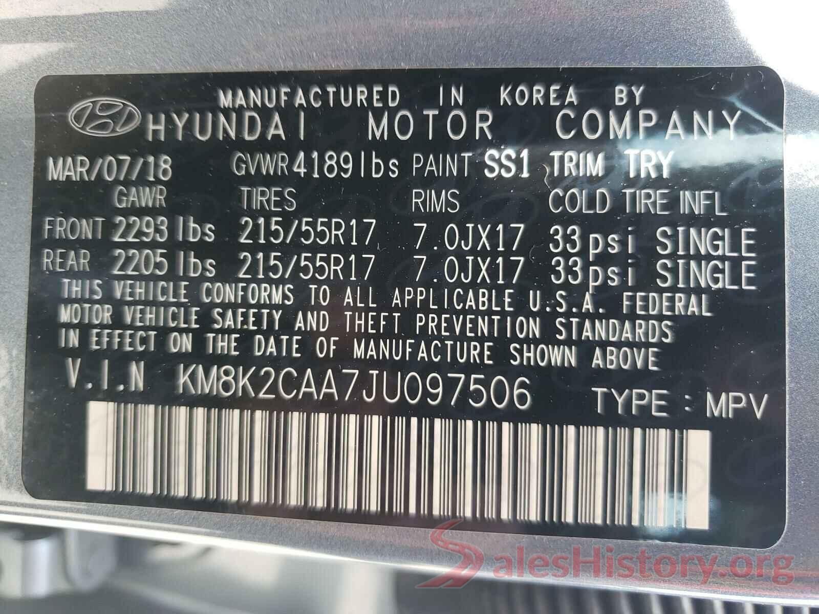 KM8K2CAA7JU097506 2018 HYUNDAI KONA