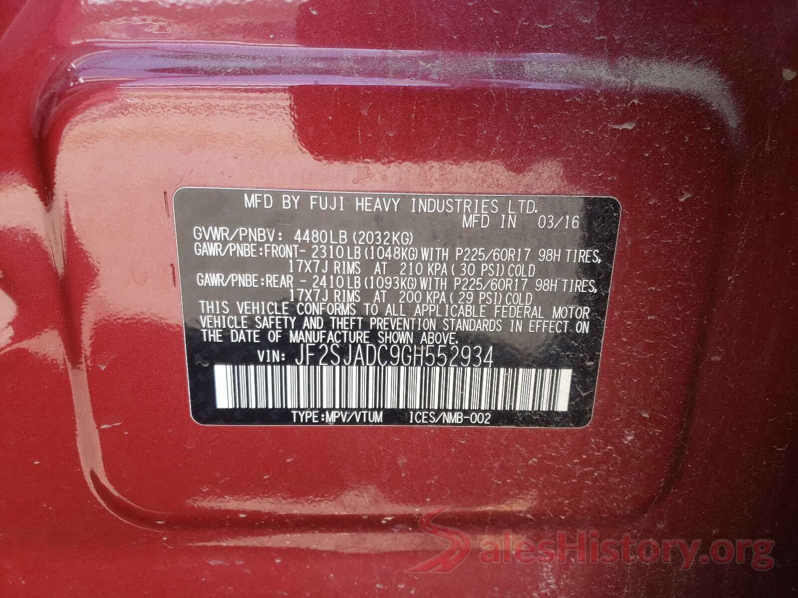 JF2SJADC9GH552934 2016 SUBARU FORESTER