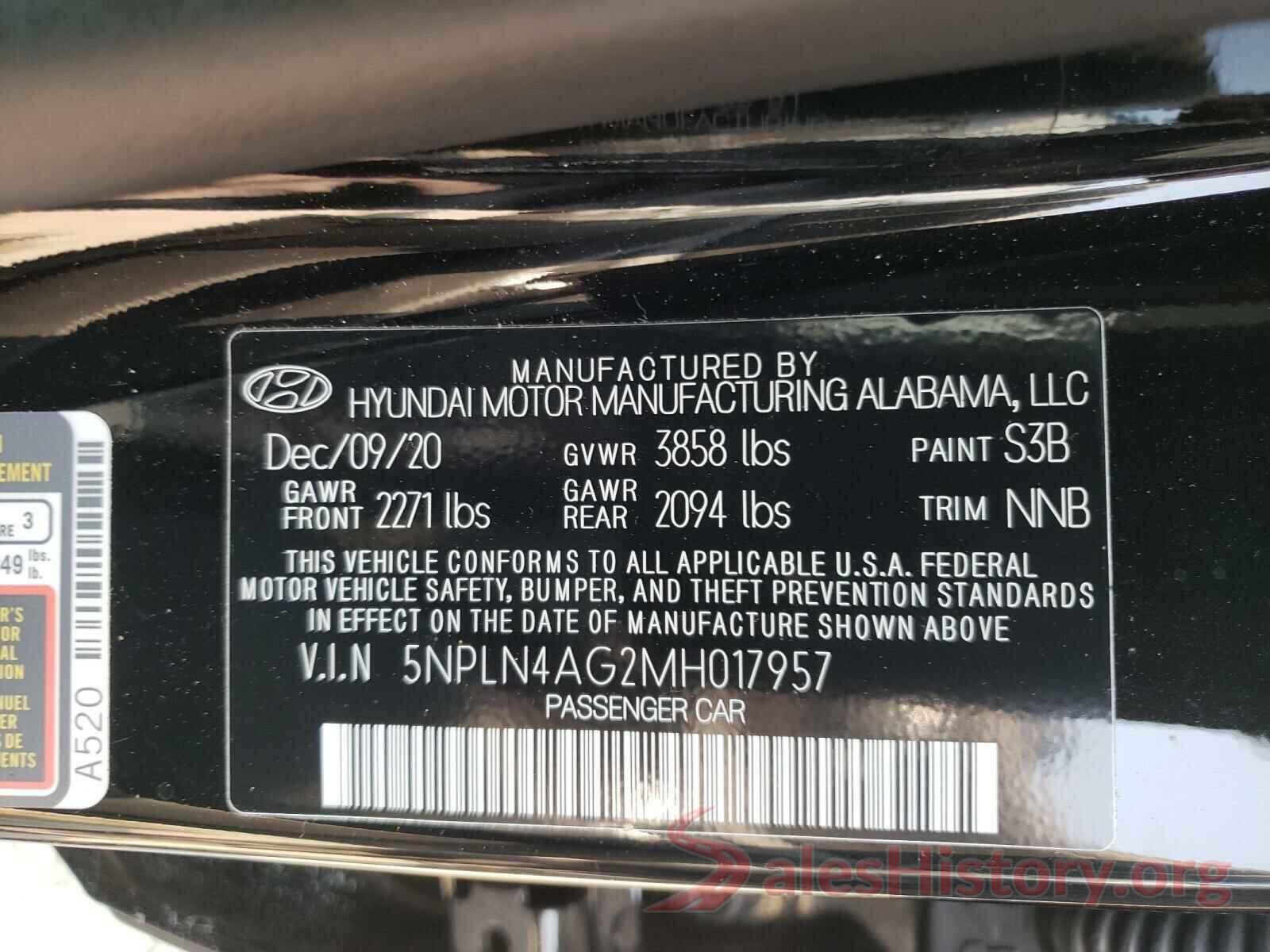 5NPLN4AG2MH017957 2021 HYUNDAI ELANTRA