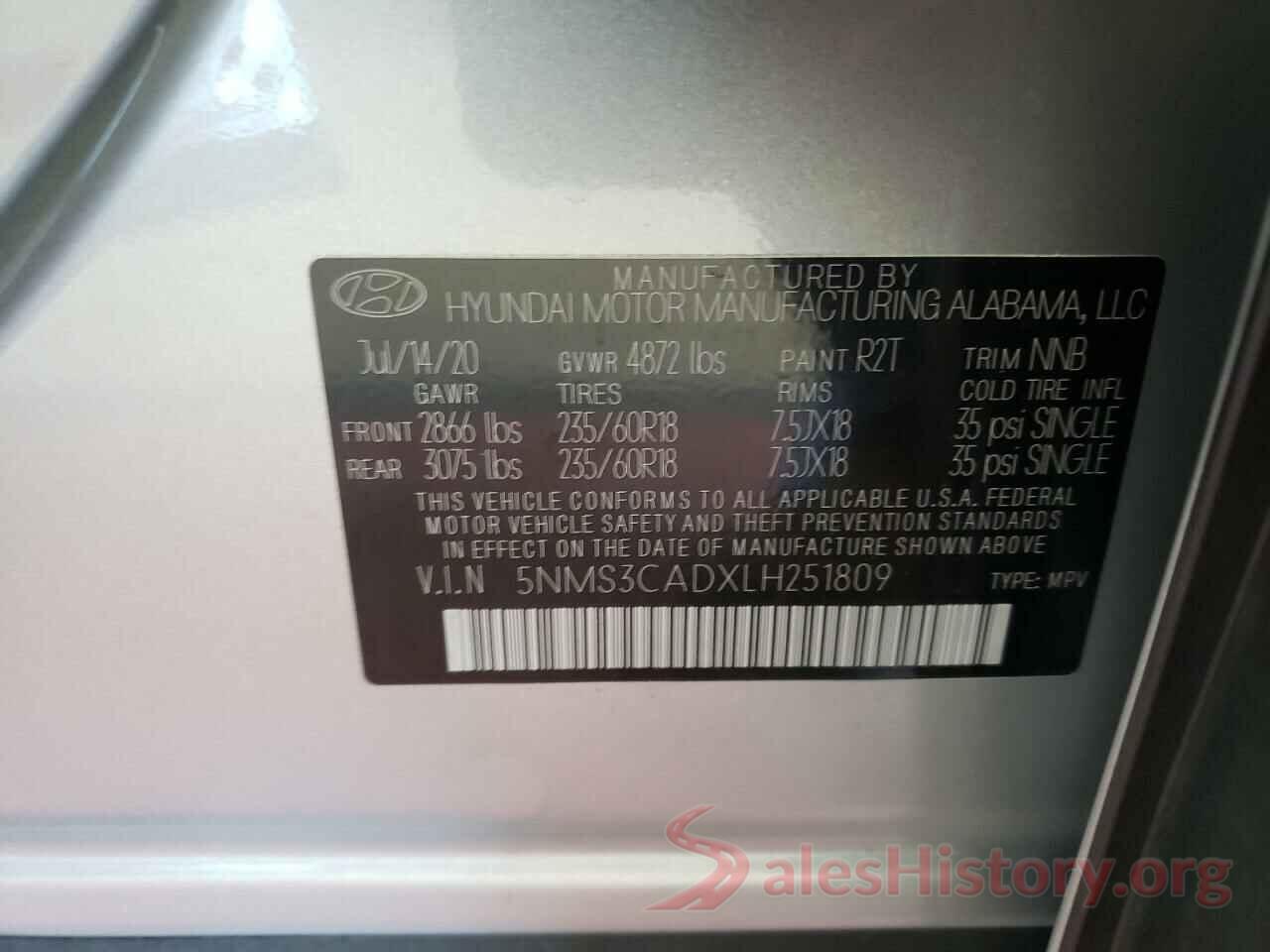 5NMS3CADXLH251809 2020 HYUNDAI SANTA FE