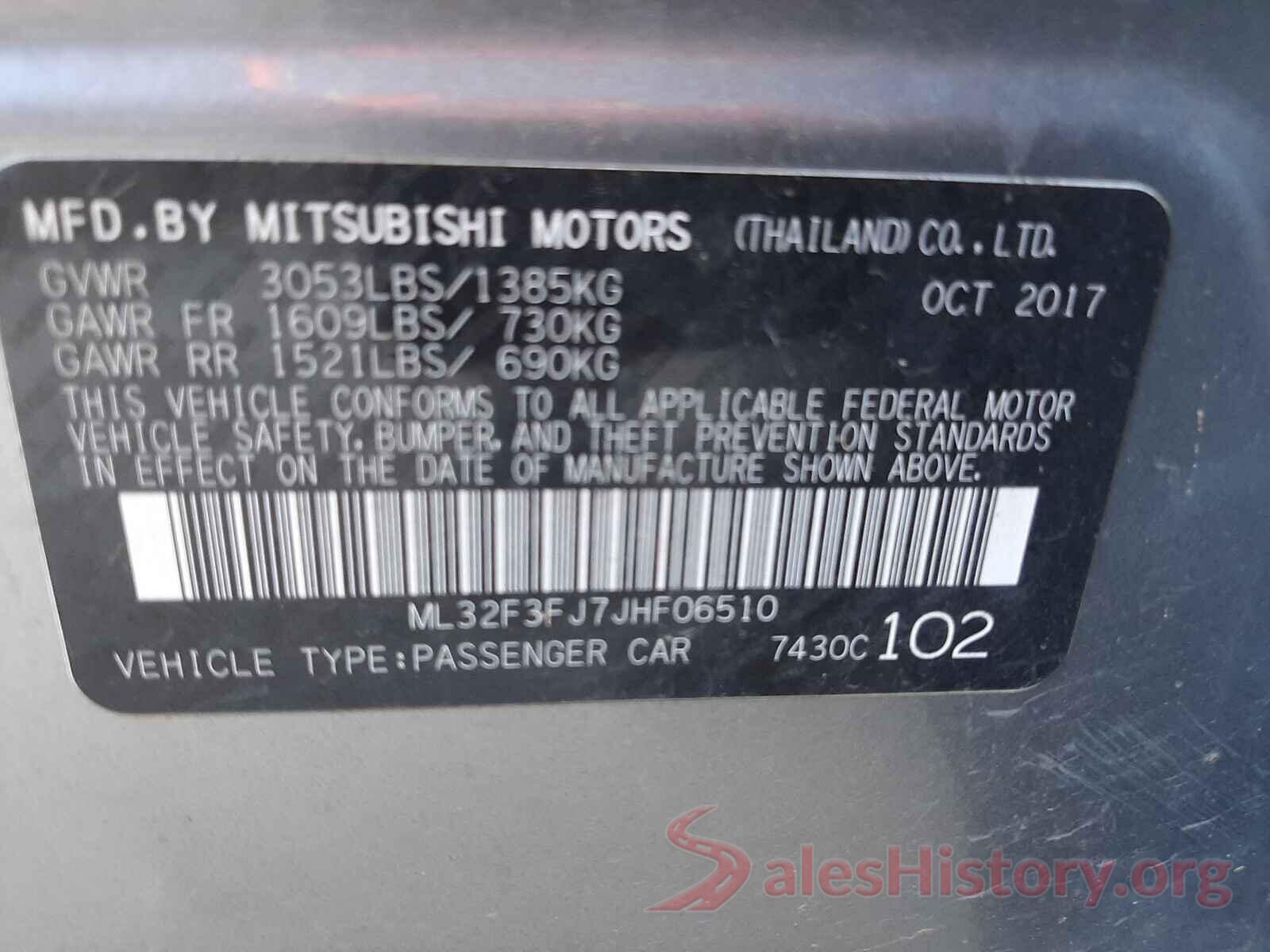 ML32F3FJ7JHF06510 2018 MITSUBISHI MIRAGE