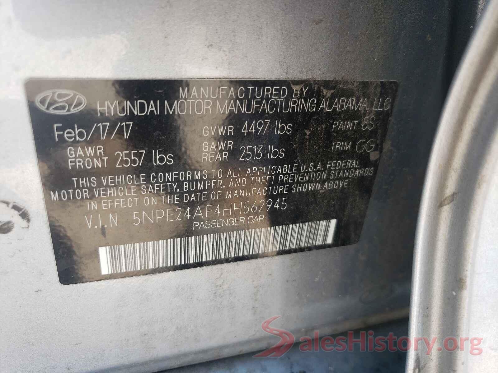 5NPE24AF4HH562945 2017 HYUNDAI SONATA