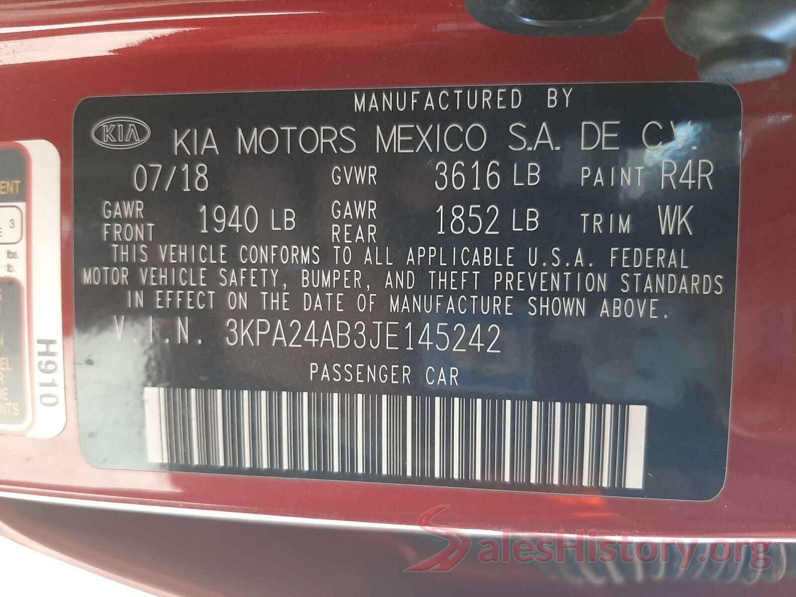 3KPA24AB3JE145242 2018 KIA RIO