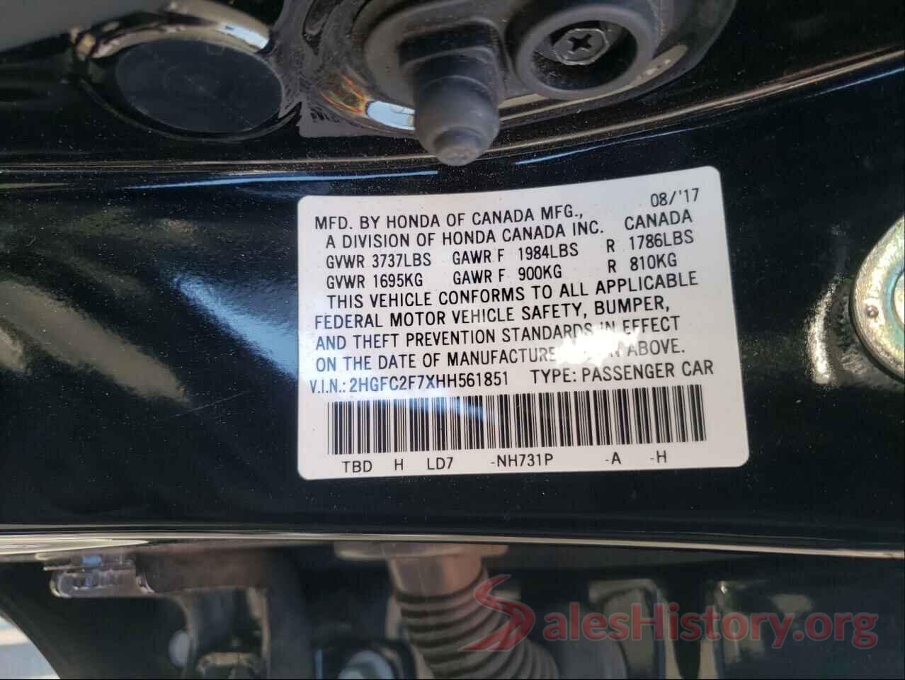 2HGFC2F7XHH561851 2017 HONDA CIVIC