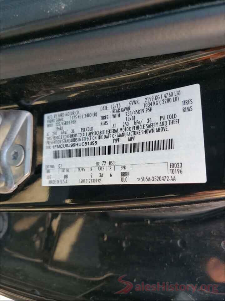 1FMCU0J99HUC51498 2017 FORD ESCAPE