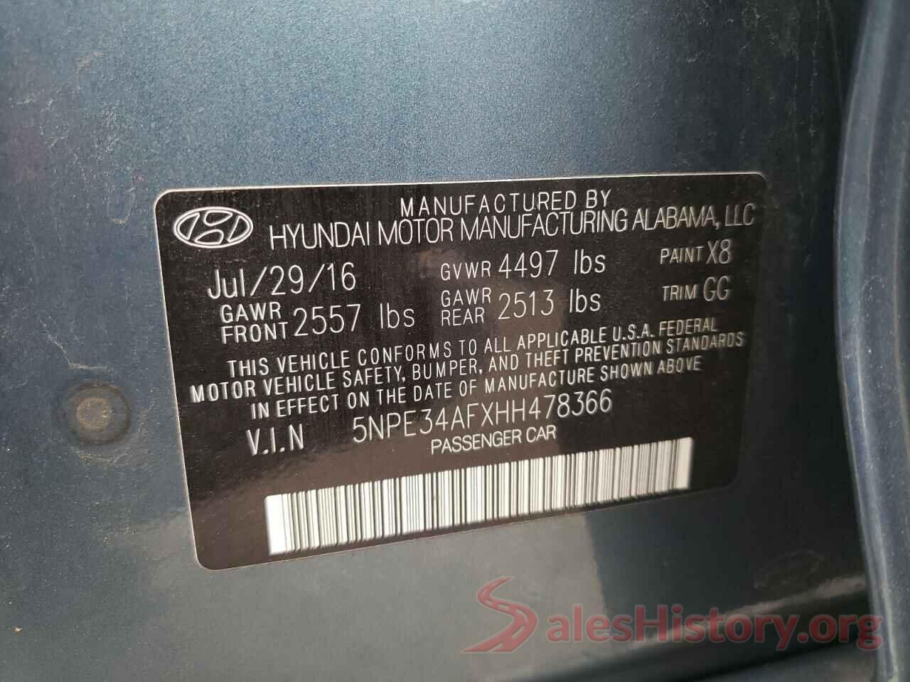 5NPE34AFXHH478366 2017 HYUNDAI SONATA