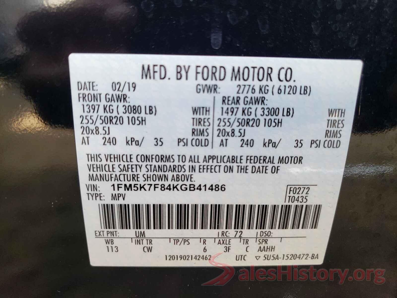 1FM5K7F84KGB41486 2019 FORD EXPLORER