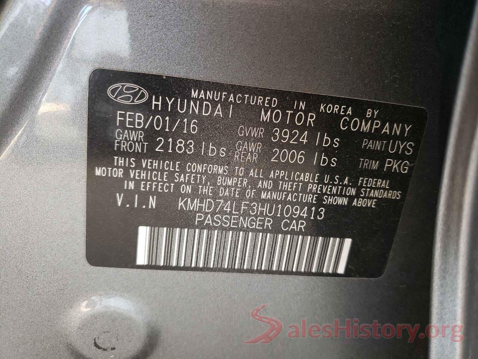 KMHD74LF3HU109413 2017 HYUNDAI ELANTRA