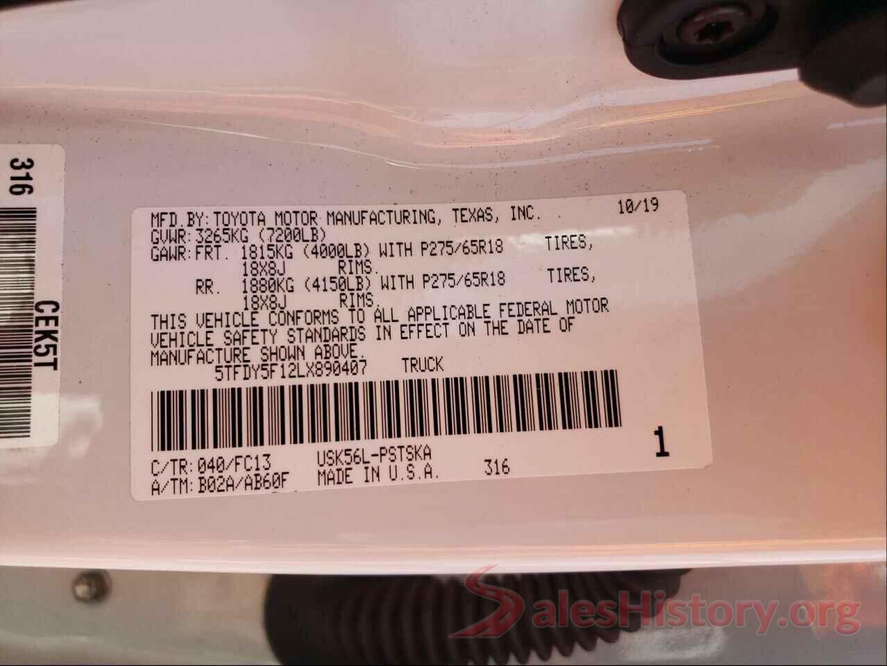 5TFDY5F12LX890407 2020 TOYOTA TUNDRA