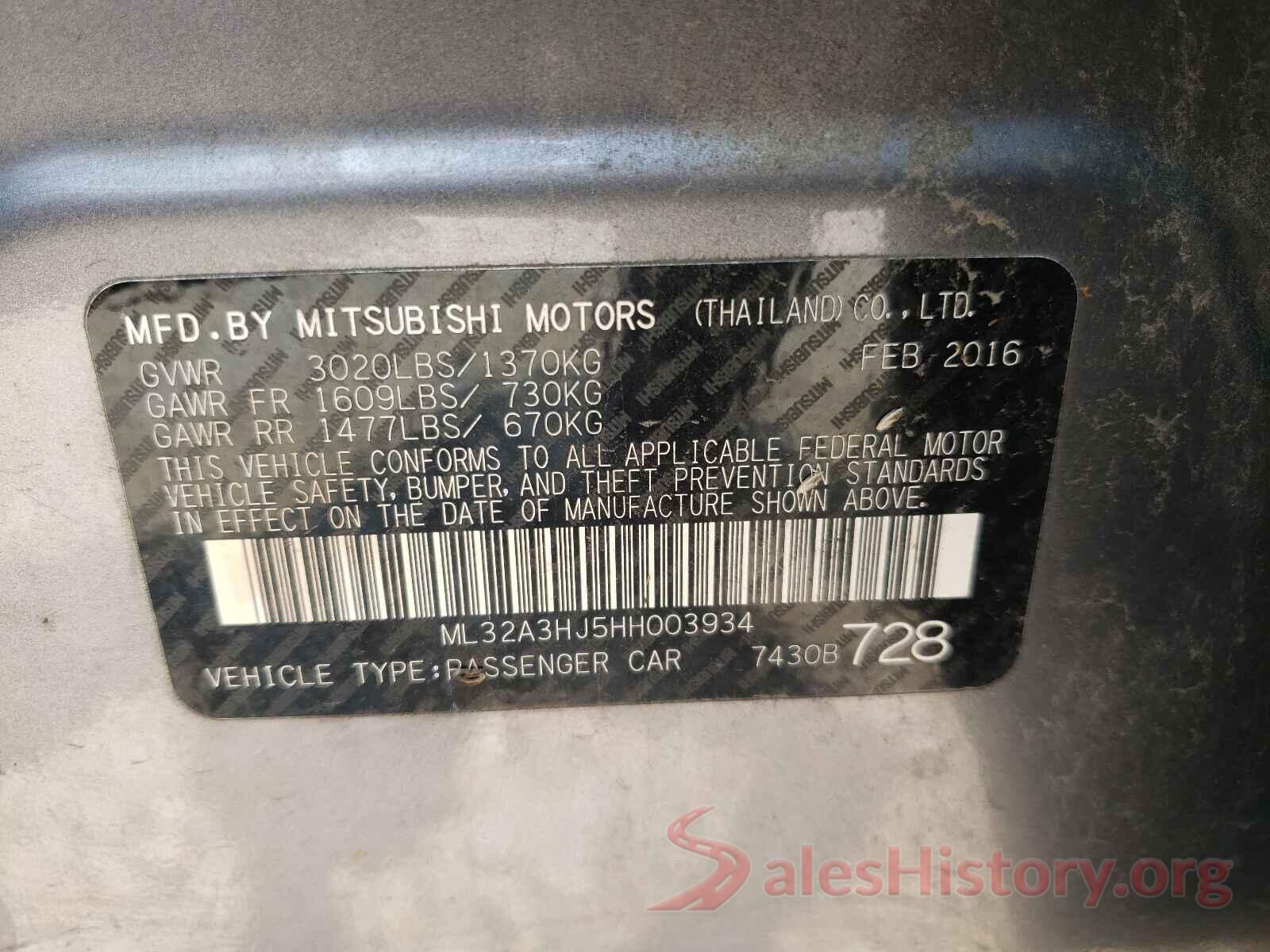 ML32A3HJ5HH003934 2017 MITSUBISHI MIRAGE