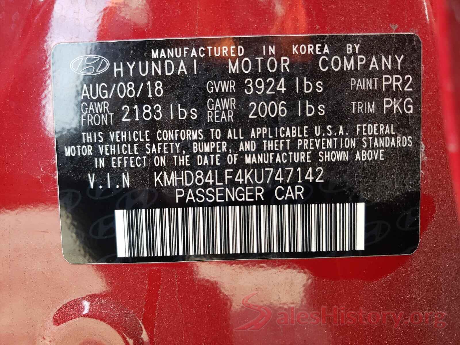 KMHD84LF4KU747142 2019 HYUNDAI ELANTRA