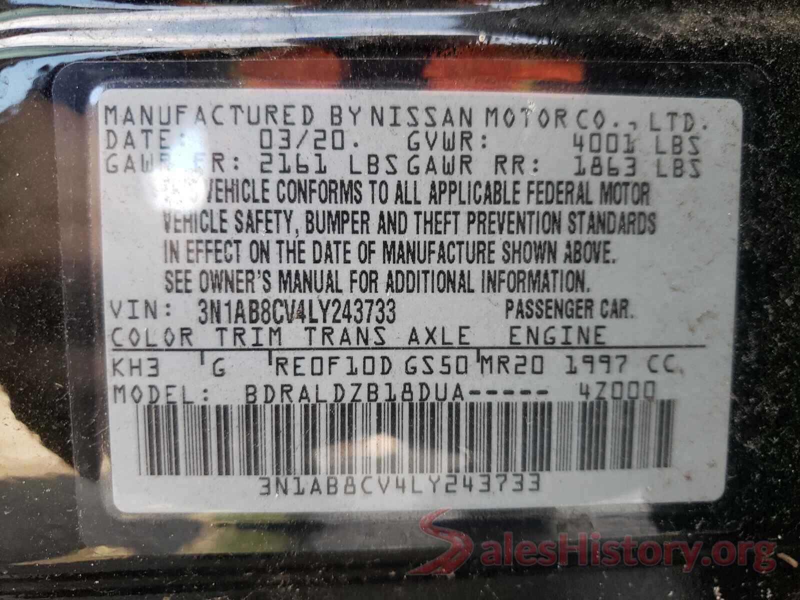 3N1AB8CV4LY243733 2020 NISSAN SENTRA