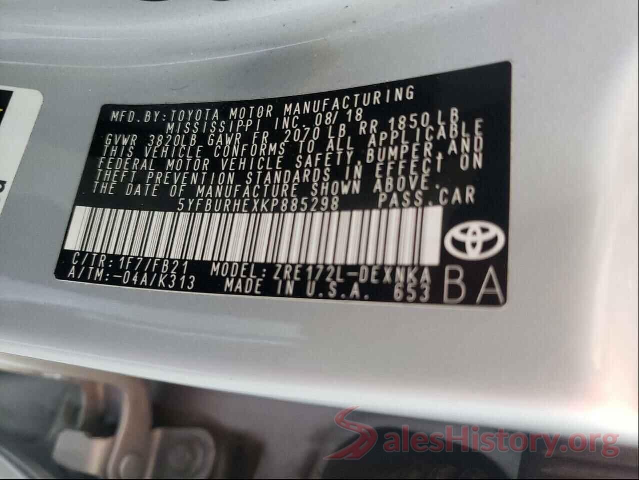 5YFBURHEXKP885298 2019 TOYOTA COROLLA