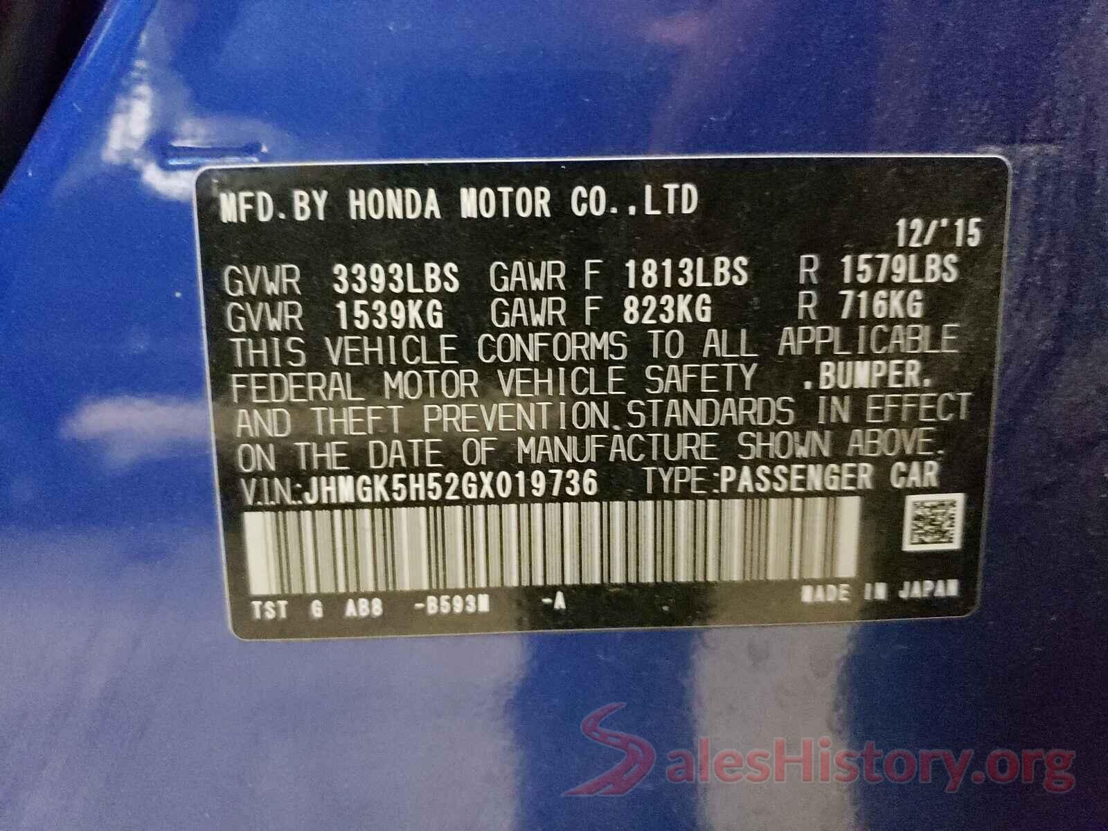 JHMGK5H52GX019736 2016 HONDA FIT