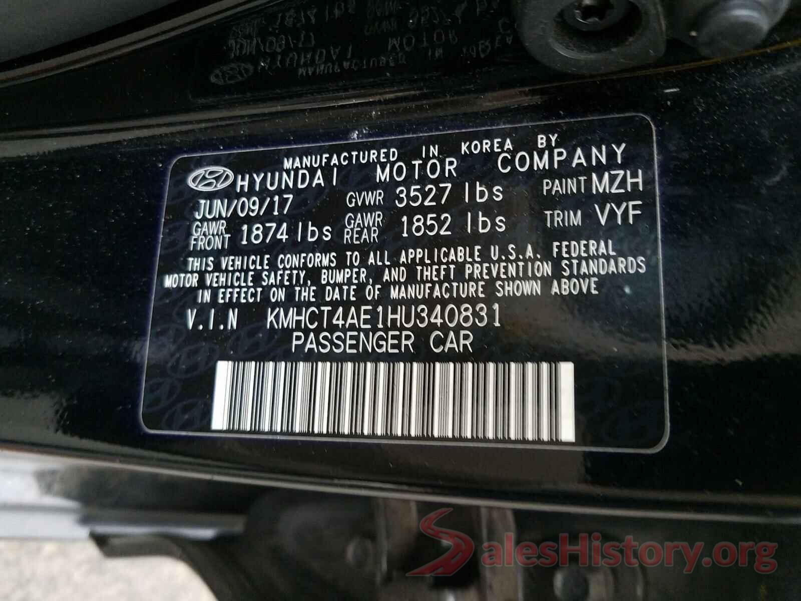 KMHCT4AE1HU340831 2017 HYUNDAI ACCENT