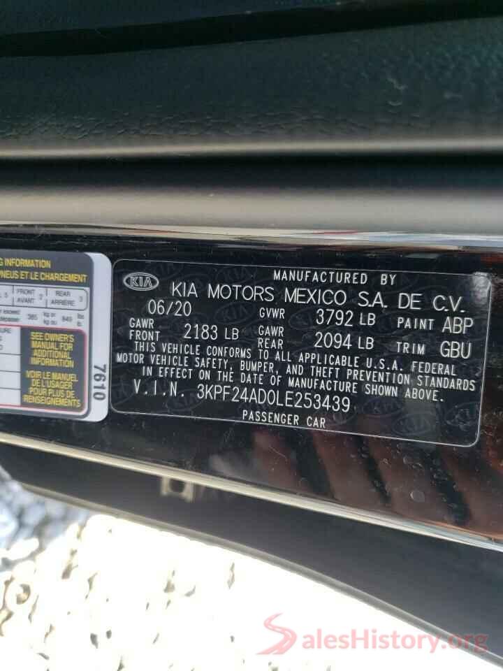 3KPF24AD0LE253439 2020 KIA FORTE