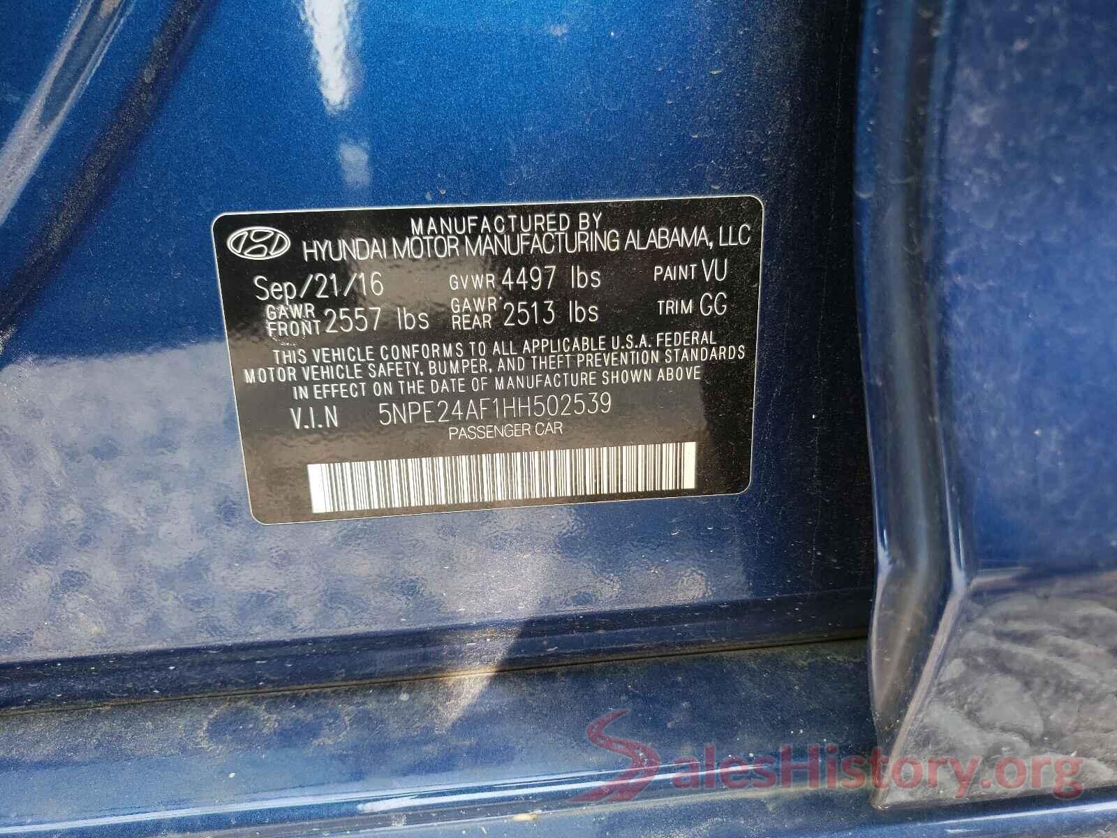 5NPE24AF1HH502539 2017 HYUNDAI SONATA