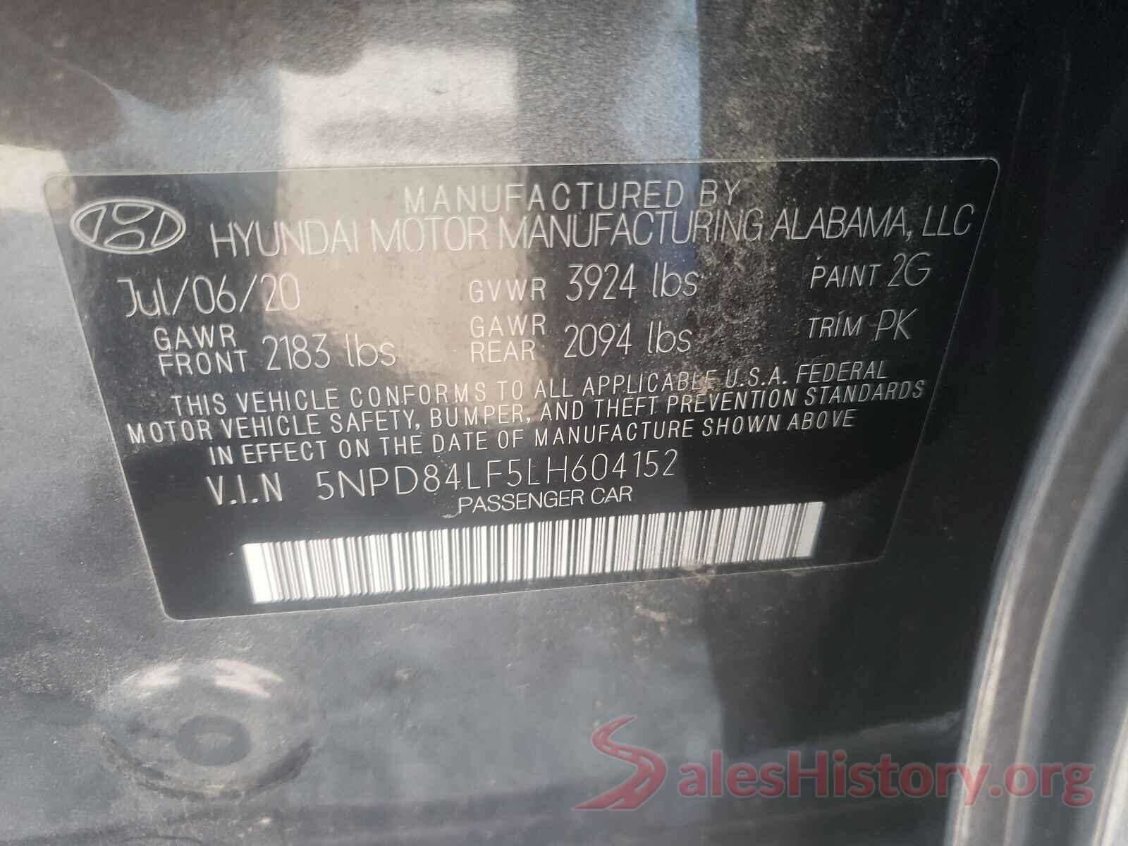 5NPD84LF5LH604152 2020 HYUNDAI ELANTRA