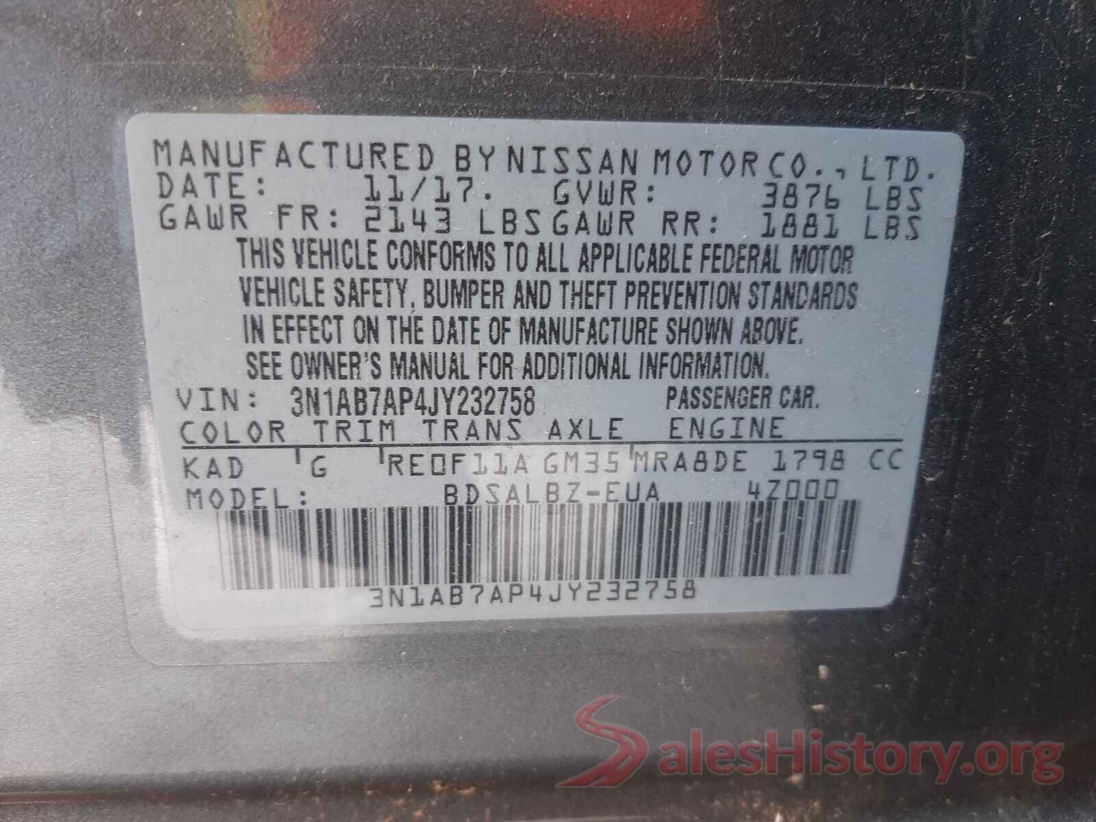 3N1AB7AP4JY232758 2018 NISSAN SENTRA