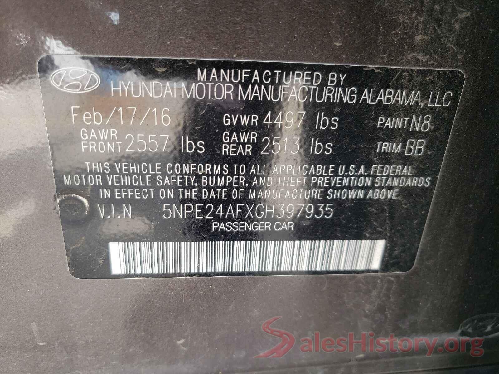 5NPE24AFXGH397935 2016 HYUNDAI SONATA