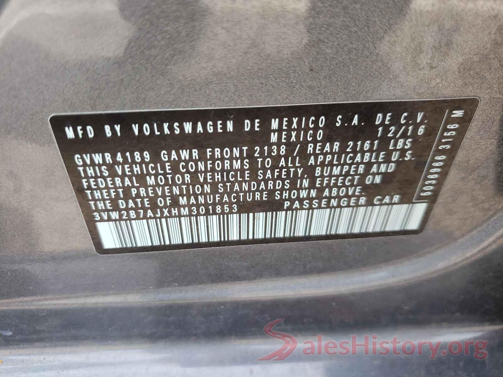 3VW2B7AJXHM301853 2017 VOLKSWAGEN JETTA