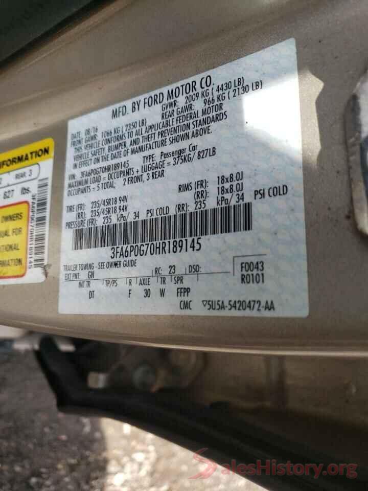 3FA6P0G70HR189145 2017 FORD FUSION