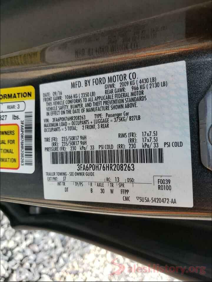 3FA6P0H76HR208263 2017 FORD FUSION