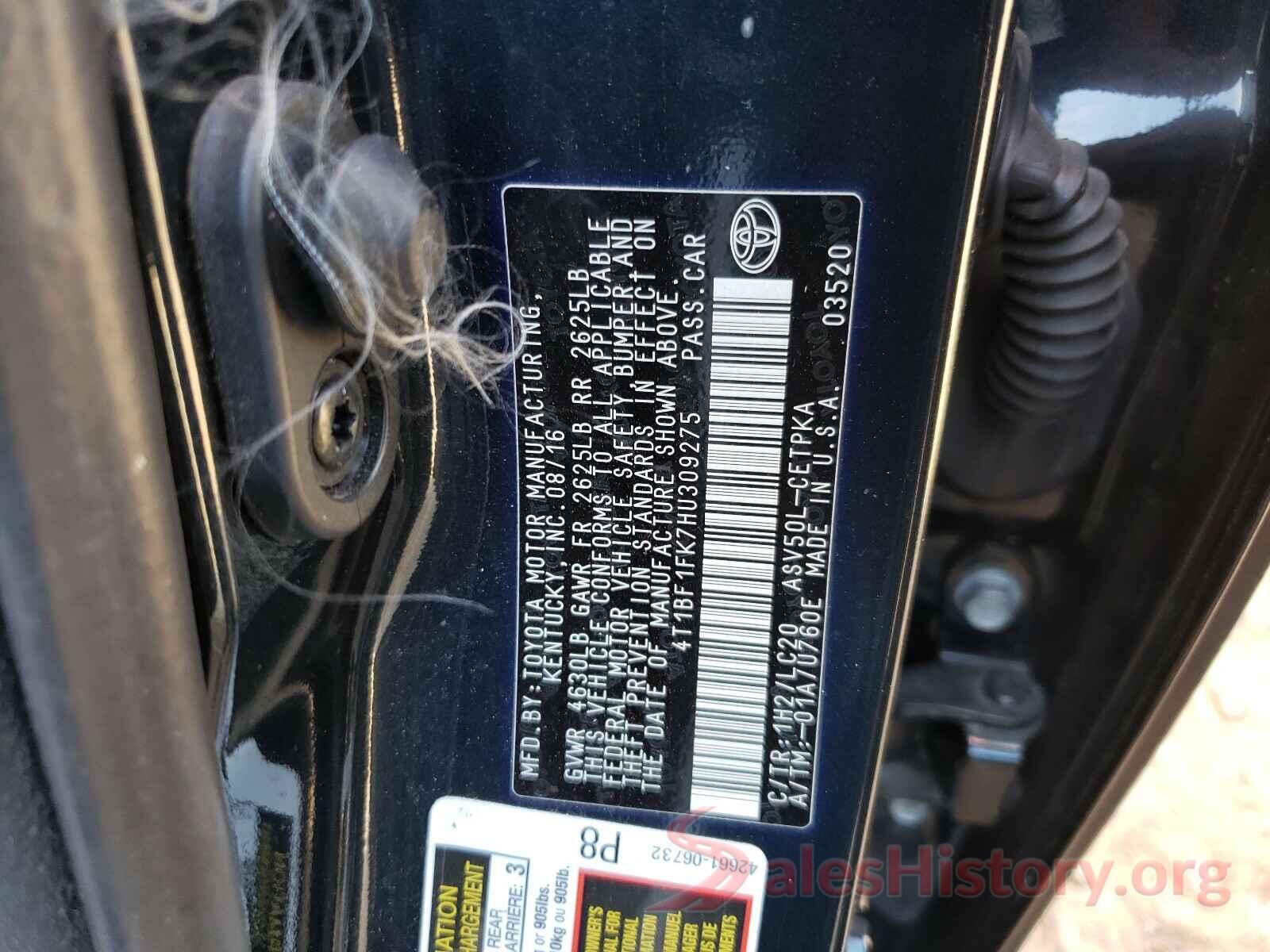 4T1BF1FK7HU309275 2017 TOYOTA CAMRY