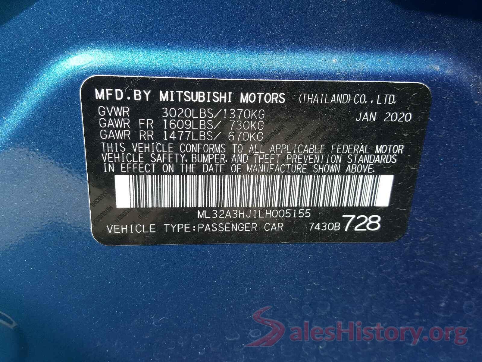 ML32A3HJ1LH005155 2020 MITSUBISHI MIRAGE