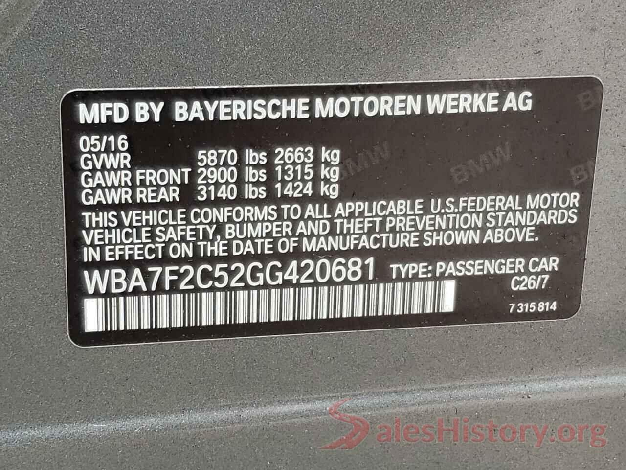 WBA7F2C52GG420681 2016 BMW 7 SERIES