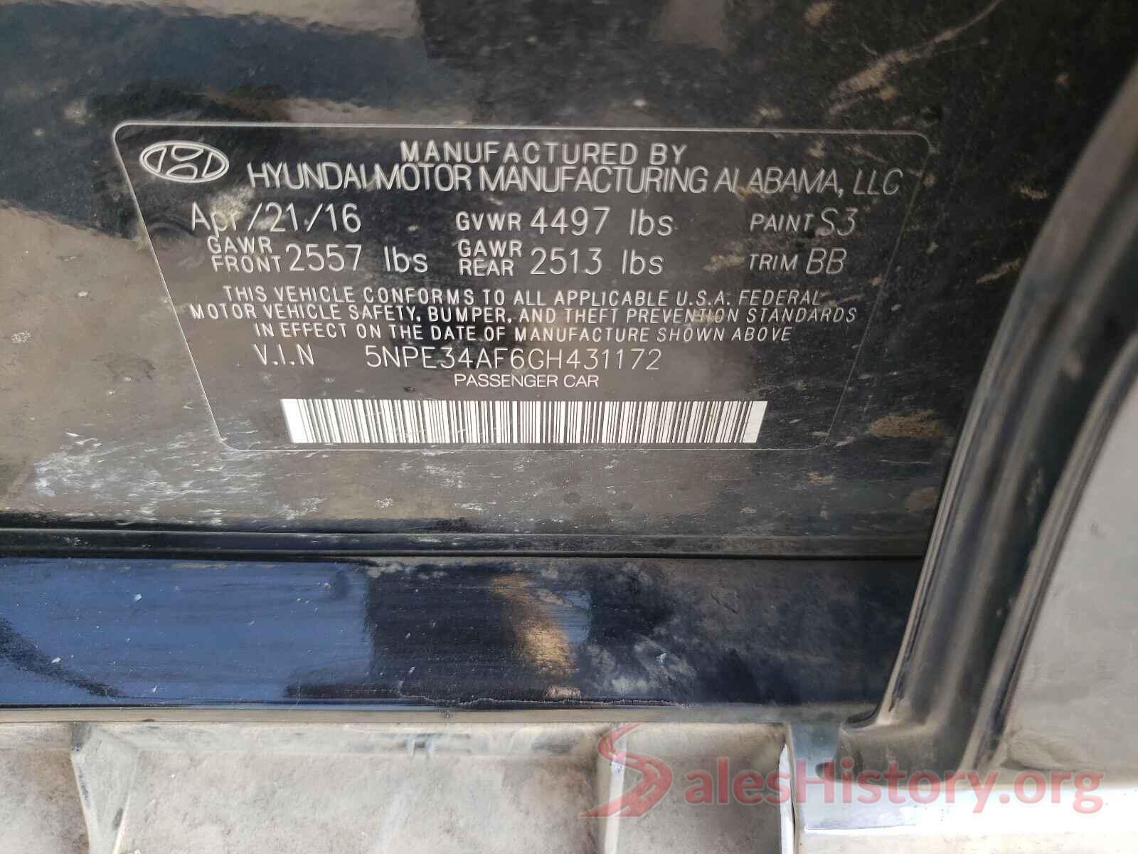 5NPE34AF6GH431172 2016 HYUNDAI SONATA