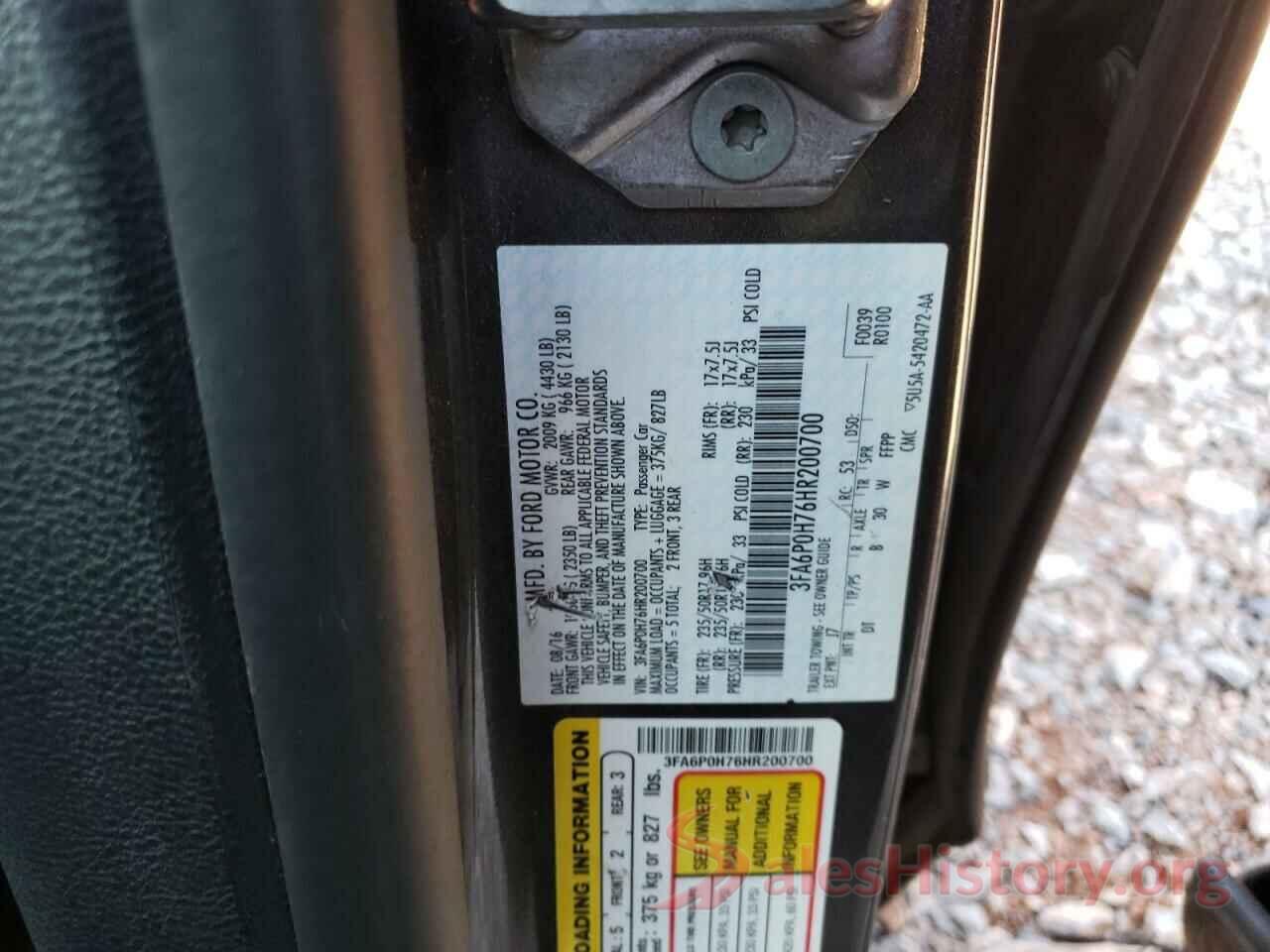 3FA6P0H76HR200700 2017 FORD FUSION