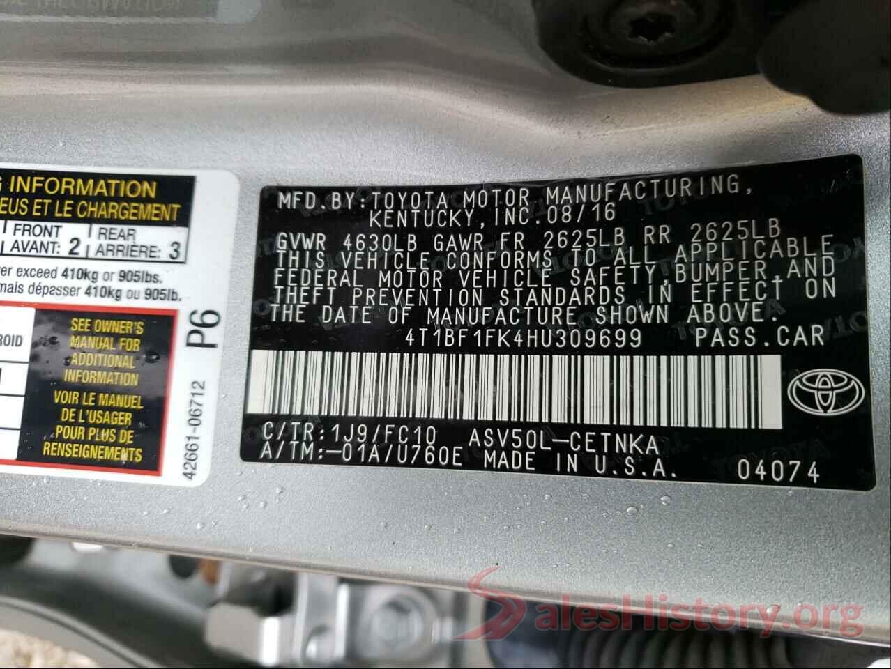 4T1BF1FK4HU309699 2017 TOYOTA CAMRY