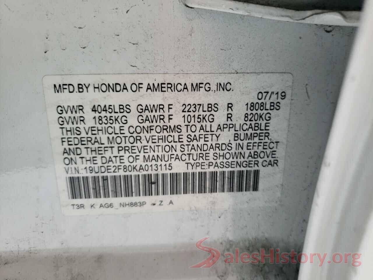 19UDE2F80KA013115 2019 ACURA ILX