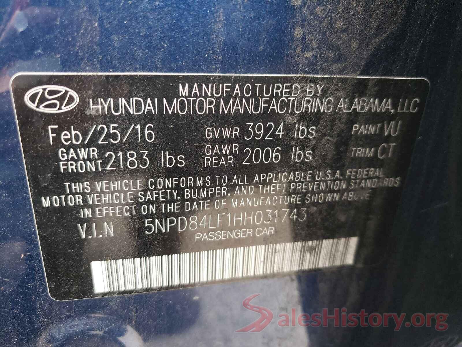 5NPD84LF1HH031743 2017 HYUNDAI ELANTRA