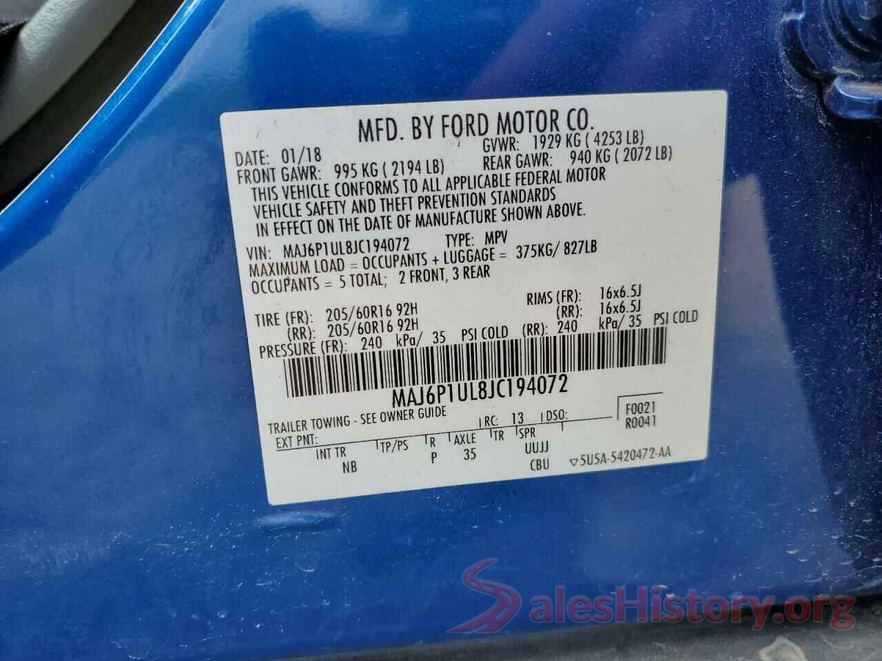 MAJ6P1UL8JC194072 2018 FORD ECOSPORT