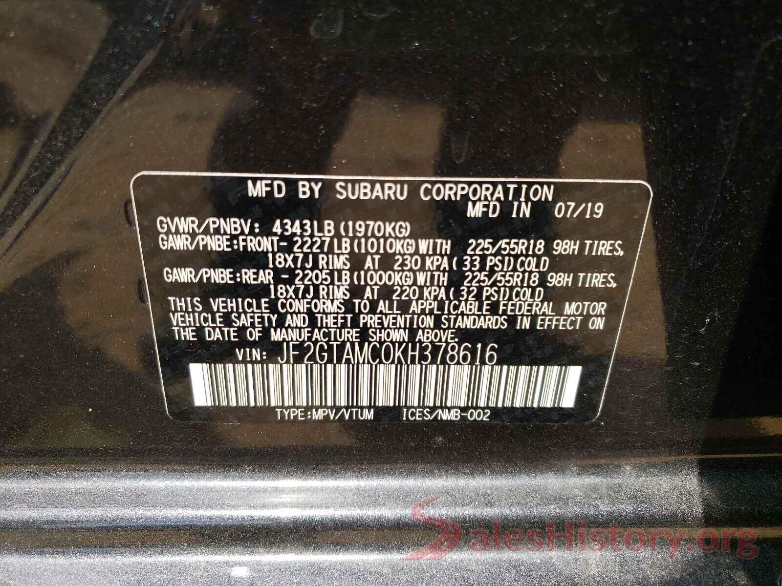 JF2GTAMC0KH378616 2019 SUBARU CROSSTREK