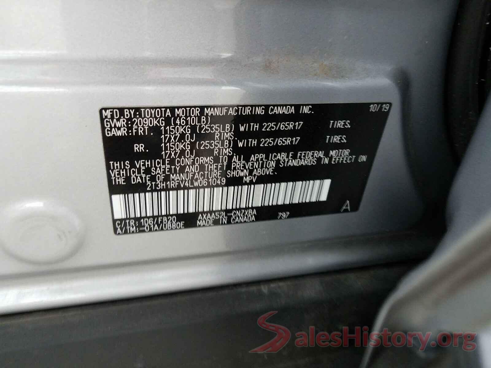 2T3H1RFV4LW061049 2020 TOYOTA RAV4