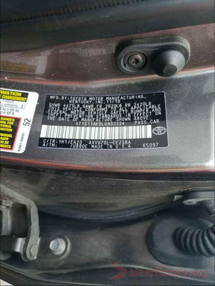 4T1G11AK0LU903324 2020 TOYOTA CAMRY