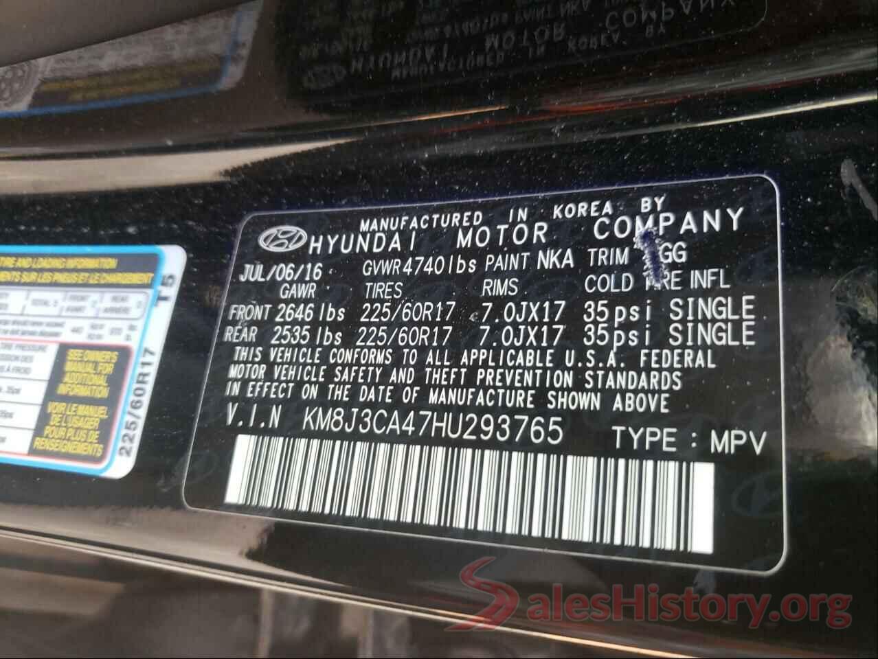 KM8J3CA47HU293765 2017 HYUNDAI TUCSON